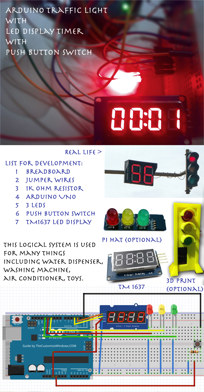 Arduino-Traffic-Light-With-LED-Display-Timer-With-Push-Button-Switch